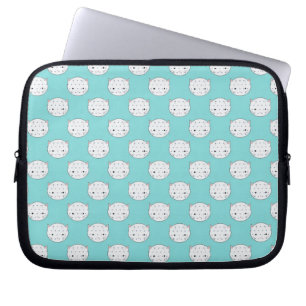 Capa Para Notebook Bolinha de Gato Branco na Cara sobre Azul Turquesa