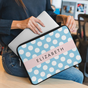 Capa Para Notebook Bolinhas Azuis, Padrão de Bolinhas, Seu Nome