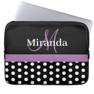 Capa Para Notebook Bolinhas branca preta do monograma roxo