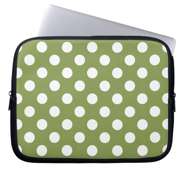 Capa Para Notebook Bolinhas brancas de verde-oliva (Frente)