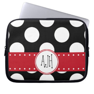 Capa Para Notebook Bolinhas brancas e pretas, pontos, monograma
