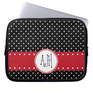 Capa Para Notebook Bolinhas brancas e pretas, pontos, monograma