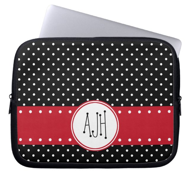 Capa Para Notebook Bolinhas brancas e pretas, pontos, monograma (Frente)