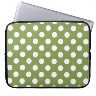Capa Para Notebook bolinhas brancas em verde-azeitona