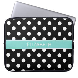 Capa Para Notebook Bolinhas brancas pretas #2 Nome Turquoise Monogram
