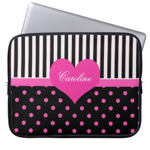 Capa Para Notebook Bolinhas cor-de-rosa, doces, com nome