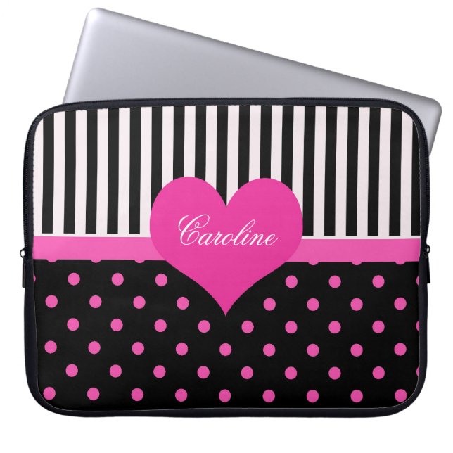 Capa Para Notebook Bolinhas cor-de-rosa, doces, com nome (Frente)