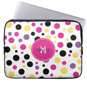 Capa Para Notebook Bolinhas de Monograma Branco Rosa Quente