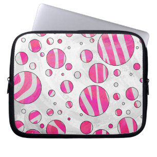 Capa Para Notebook Bolinhas de zebra branca e rosa quente