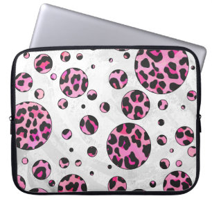 Capa Para Notebook Bolinhas-leopardo Impressão preto e rosa-quente