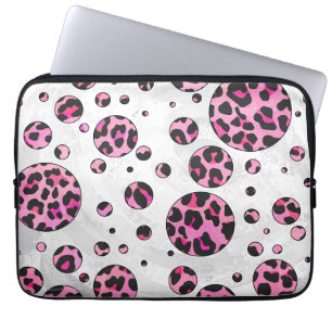 Capa Para Notebook Bolinhas-leopardo Impressão preto e rosa-quente