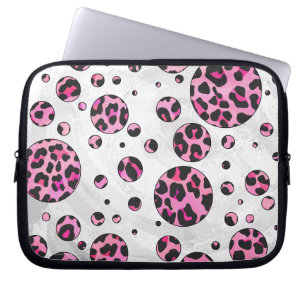 Capa Para Notebook Bolinhas-leopardo-preto e Impressão cor-de-rosa-qu