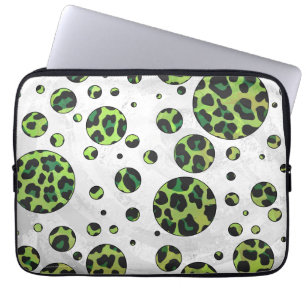 Capa Para Notebook Bolinhas Leopardo Preto e Verde