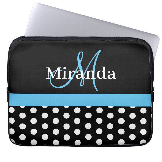 Capa Para Notebook Bolinhas Preta do Monograma Azul (Frente)