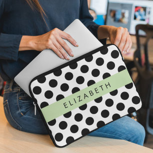 Capa Para Notebook Bolinhas Pretas e Brancas, Pontas, Seu Nome