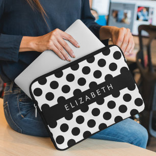 Capa Para Notebook Bolinhas Pretas e Brancas, Pontas, Seu Nome