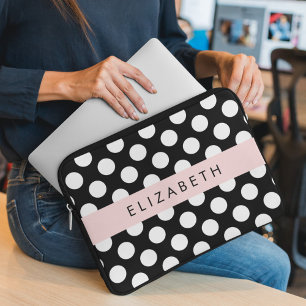 Capa Para Notebook Bolinhas Pretas e Brancas, Pontas, Seu Nome