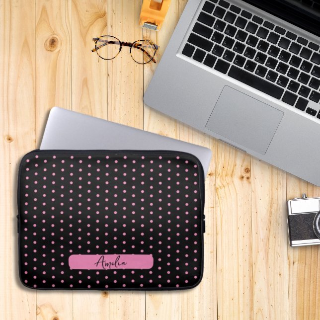 Capa Para Notebook Bolinhas pretas e rosa (Criador carregado)