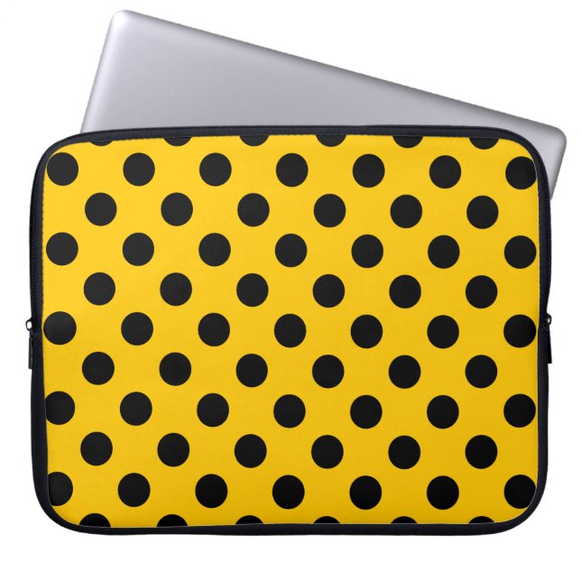 Capa Para Notebook Bolinhas pretas em amarelo (Frente)