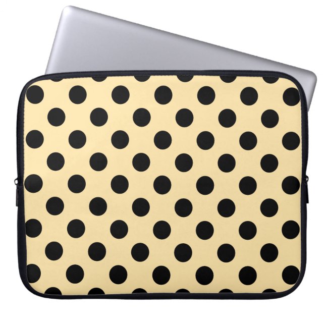 Capa Para Notebook Bolinhas pretas em amarelo pálido (Frente)