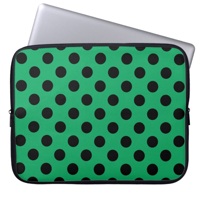 Capa Para Notebook Bolinhas pretas em verde fresco (Frente)