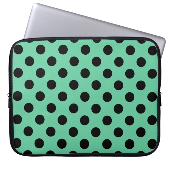 Capa Para Notebook Bolinhas pretas em verde-menta (Frente)