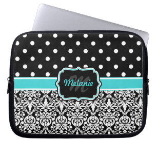 Capa Para Notebook Bolinhas preto azul monograma