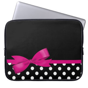 Capa Para Notebook Bolinhas preto e branco do arco cor-de-rosa