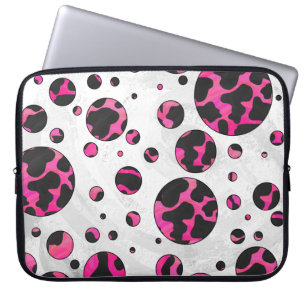 Capa Para Notebook Bolinhas preto e rosa quente de Impressão