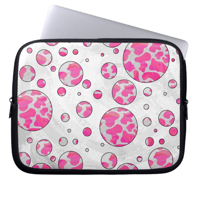 Capa Para Notebook Bolinhas rosa e branco (Frente)