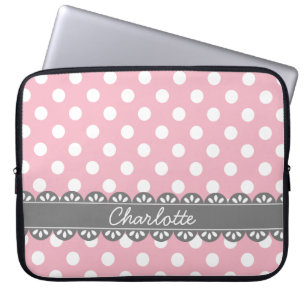 Capa Para Notebook Bolinhas rosa e rendas faseáveis