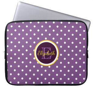 Capa Para Notebook Bolinhas roxas do Monograma Moderno