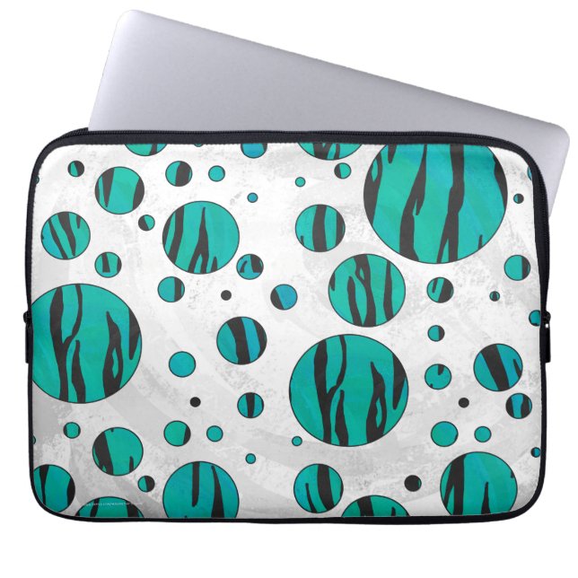 Capa Para Notebook Bolinhas Tigre Impressão Preto e Teal (Frente)