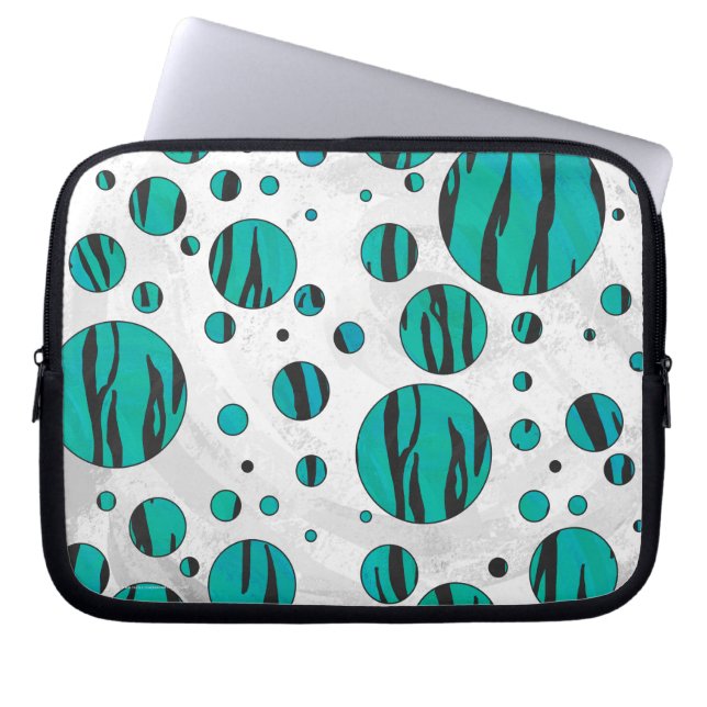 Capa Para Notebook Bolinhas Tigre Impressão Preto e Teal (Frente)
