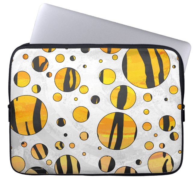 Capa Para Notebook Bolinhas Tigre Preto e Impressão Laranja (Frente)