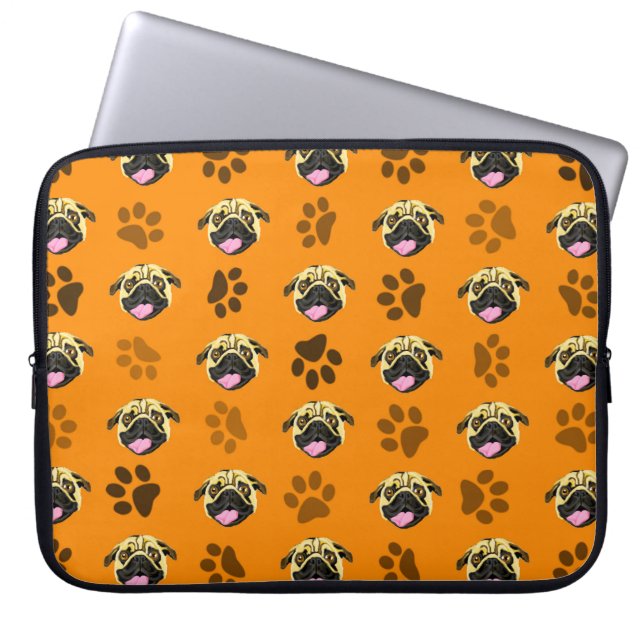 Capa Para Notebook Bolsa de Eletrônica com Estampa de Pug Laranja (Frente)