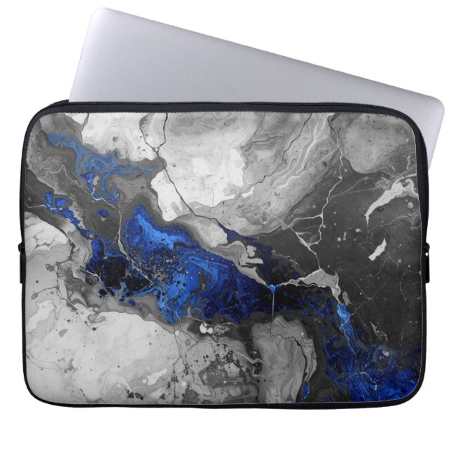 Capa Para Notebook Bolsa de Eletrônicos com design de Mármore Azul Pr (Frente)