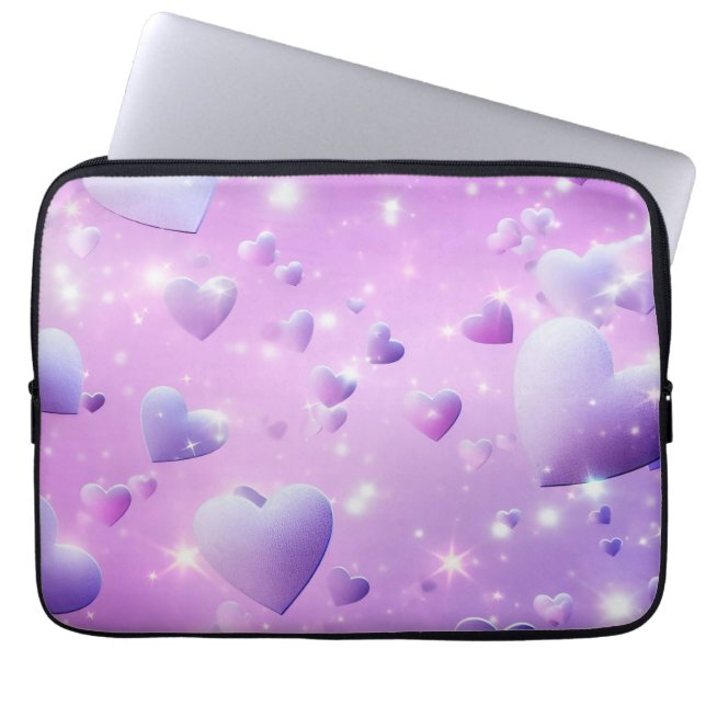 Capa Para Notebook Bolsa de Eletrônicos Coração Brilho Roxo (Frente)