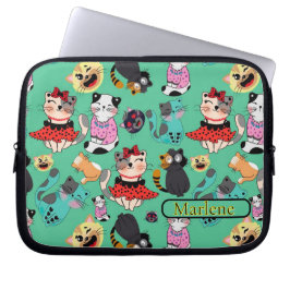 Capa Para Notebook Bolsa de Eletrônicos Monogramada de Gatos Engraçad