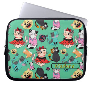 Capa Para Notebook Bolsa de Eletrônicos Monogramada de Gatos Engraçad