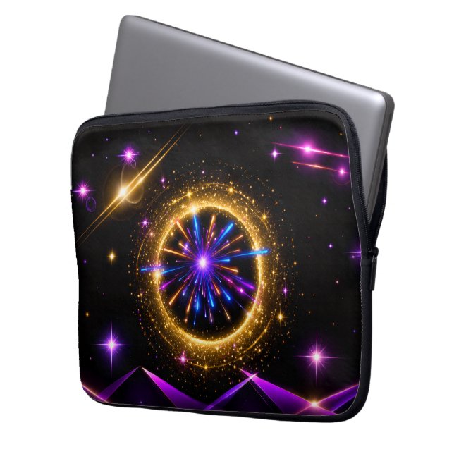 Capa Para Notebook Bolsa de Eletrônicos Neon Portal Cósmico Radiante (Frente Esquerda)