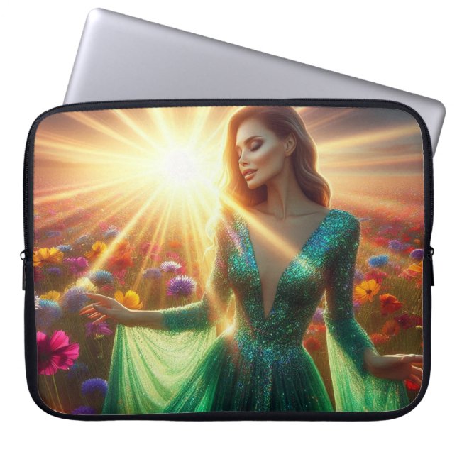 Capa Para Notebook Bolsa de Eletrônicos para Laptop Mulher no Vestido (Frente)