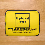 Capa Para Notebook Bolsa de laptop amarela da Marca comercial<br><div class="desc">Bolsa de laptop personalizável que você usa para criar reconhecimento de nome de marca. O conteúdo é o logotipo da sua empresa, nome da empresa ou da empresa, endereço e número de telefone. Design são textos pretos sobre fundo amarelo. Verifique a aparência após carregar o logotipo e digitar textos. Se...</div>