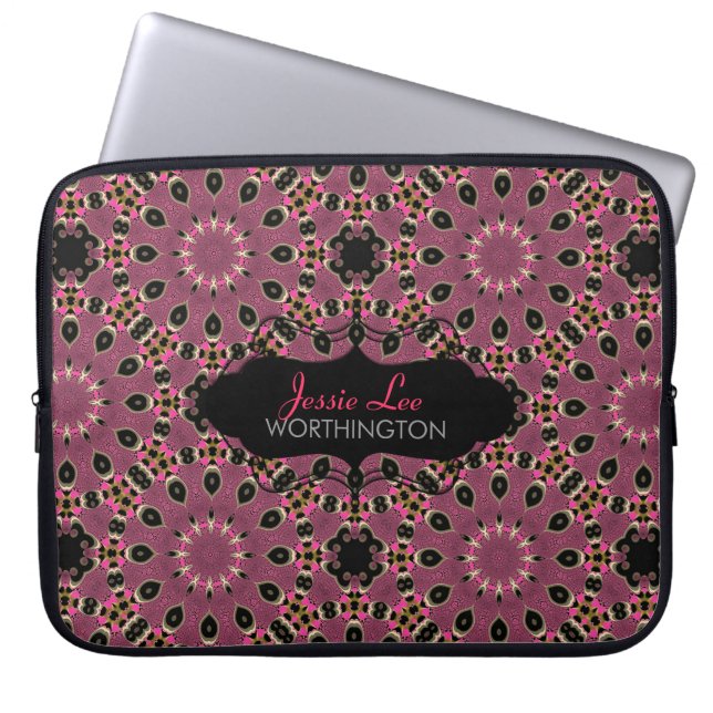 Capa Para Notebook Bolsa de laptop árabe rosa e preto (Frente)