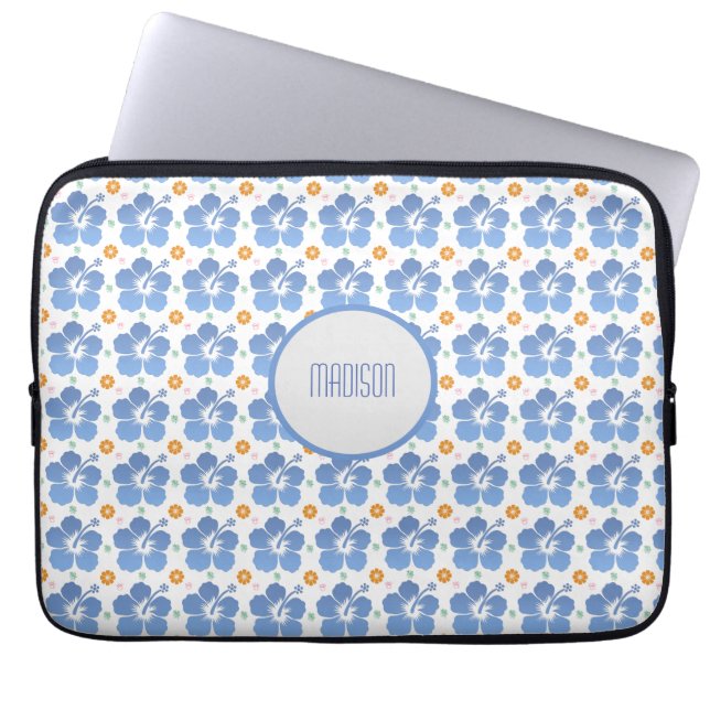 Capa Para Notebook Bolsa de laptop Azul de Hibiscus Personalizada (Frente)