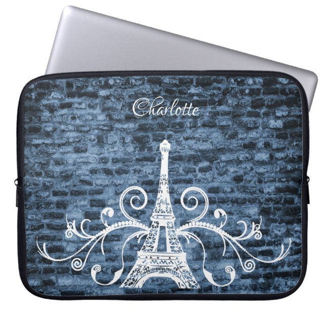 Capa Para Notebook Bolsa de laptop Azul Eiffel Tower Grunge (Frente)