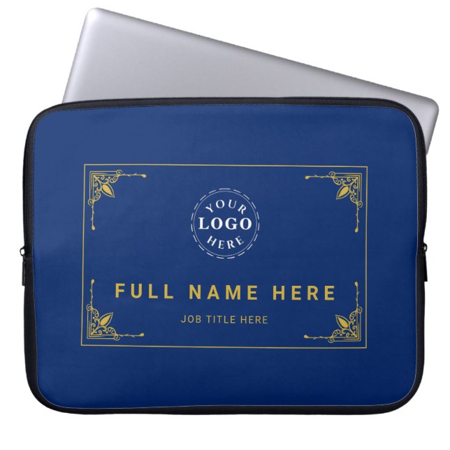 Capa Para Notebook Bolsa de Laptop Azul Marinho com Nome e Cargo (Frente)