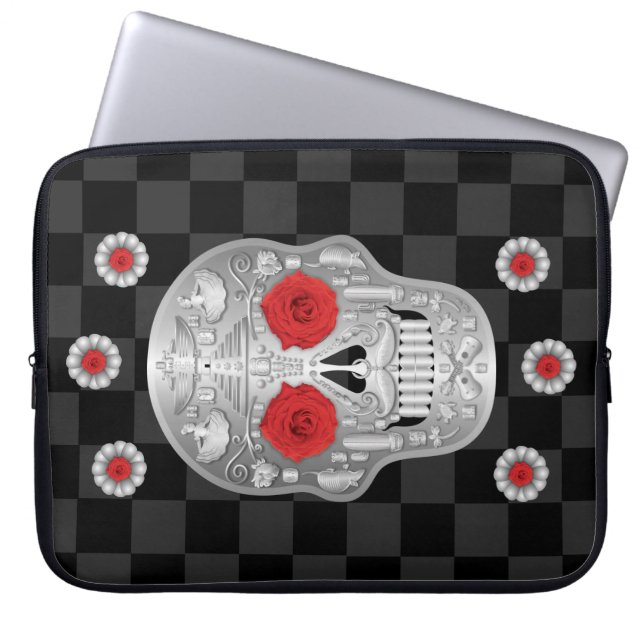 Capa Para Notebook Bolsa de laptop Chrome Calavera (Rosa vermelha) (Frente)