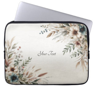 Capa Para Notebook Bolsa de laptop das flores azuis de marfim