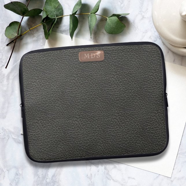 Capa Para Notebook Bolsa de laptop de aparência do monograma preto (Add your initials to this stylish black laptop sleeve)